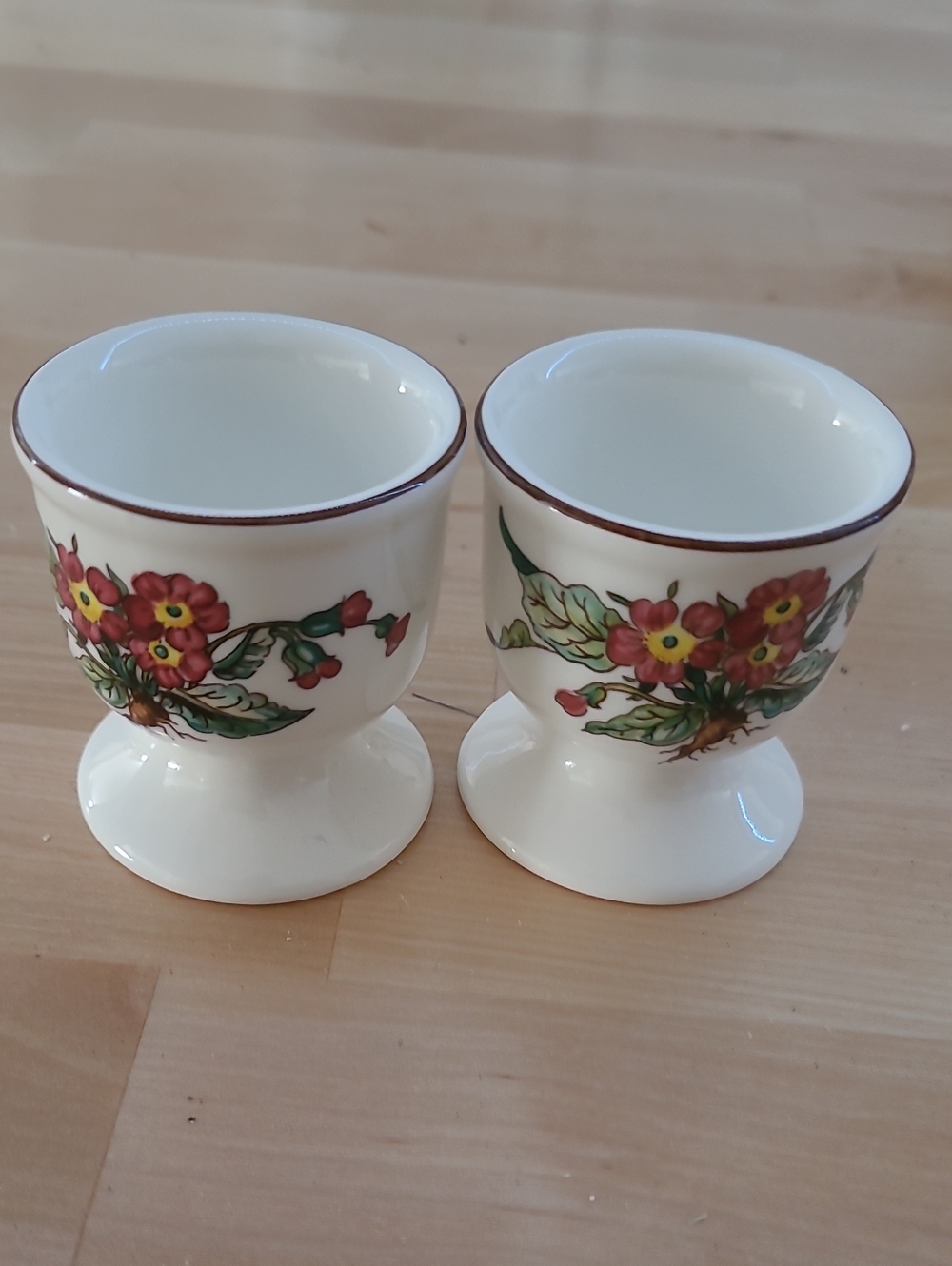 Villeroy & Boch White Porcelain Egg Cups with Red Floral Pattern